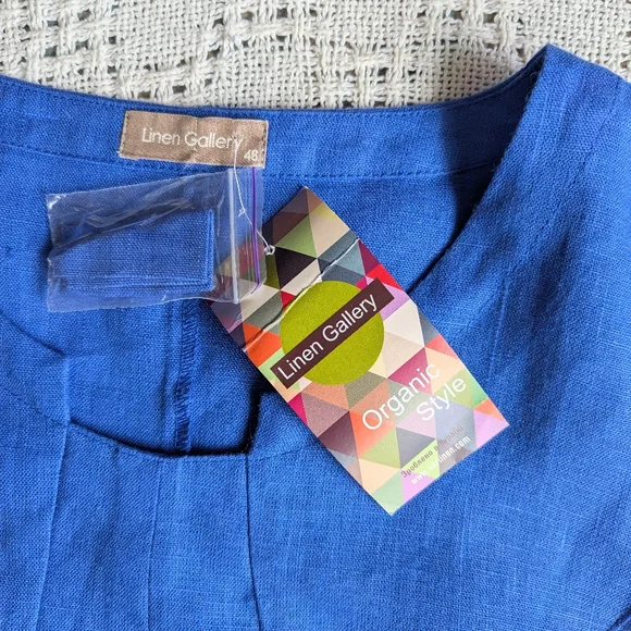 LINEN GALLERY Organic Style Dress Women's Blue Long Sleeve 100% Linen Size M NEW - Picture 3 of 9